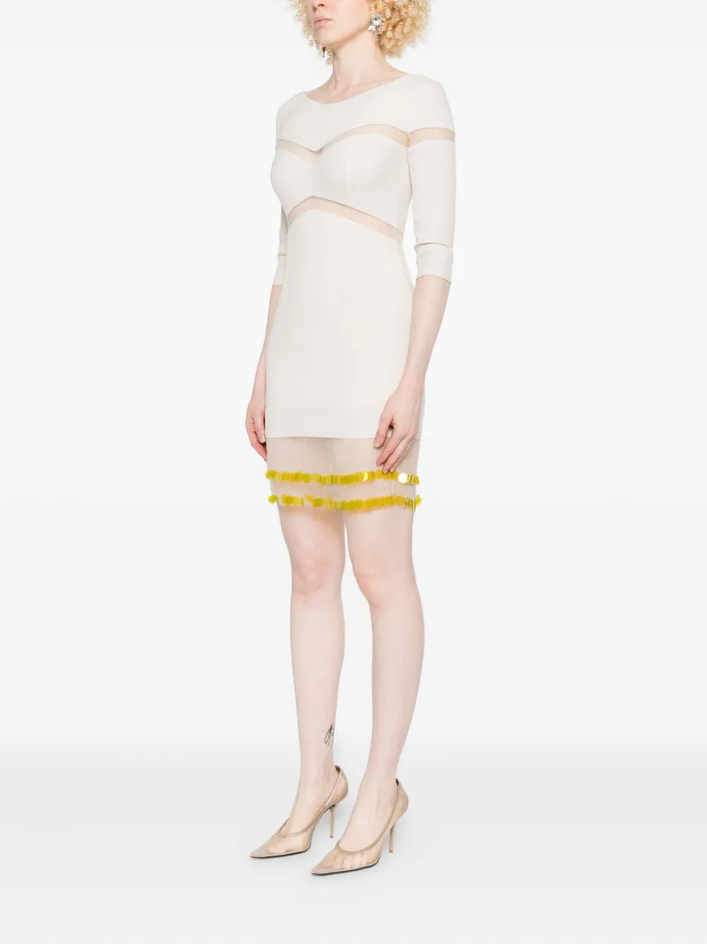 Gemy Maalouf Sheer-panelled Sequinned Dress In White