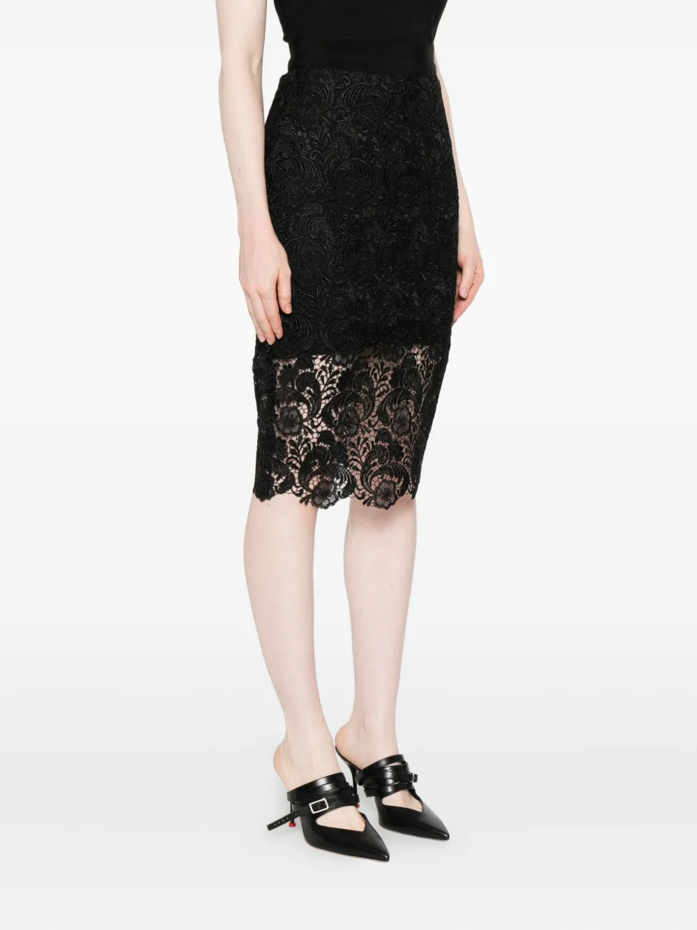 Gemy Maalouf Lace-embellished Pencil Mini Skirt In Black