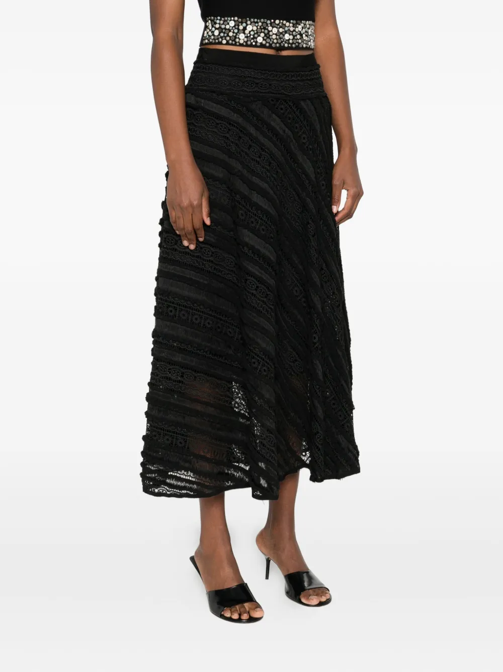 Gemy Maalouf Lace-paneled Skirt In Black