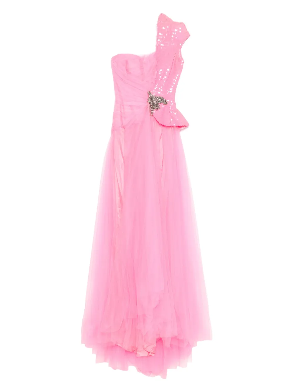 Gemy Maalouf Abito lungo monospalla con decorazione - Rosa
