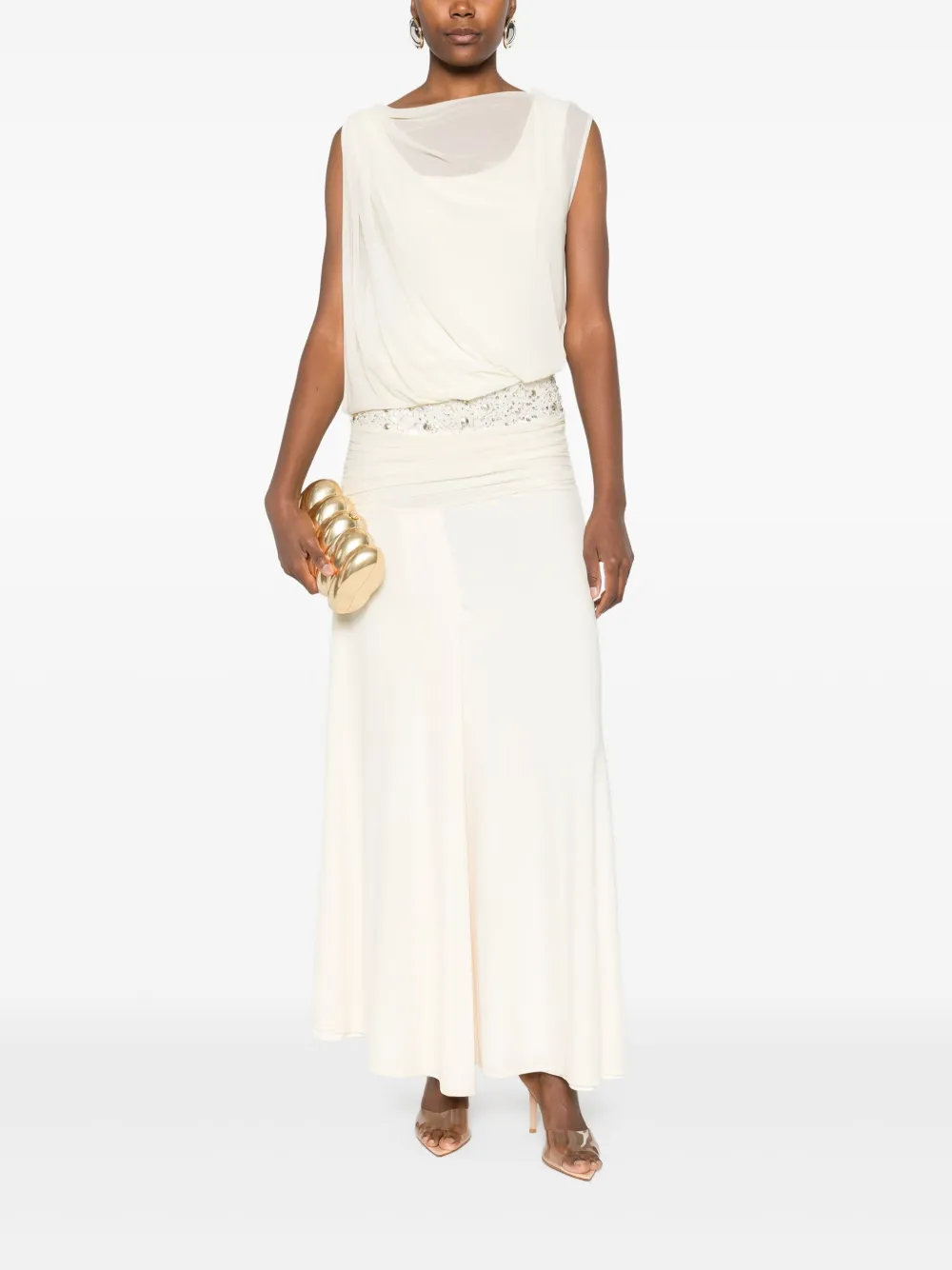 Gemy Maalouf Verfraaide gedrapeerde maxi-jurk - Beige