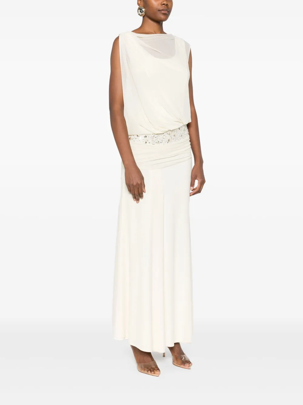 Gemy Maalouf Embellished Draped Maxi Dress In Neutral