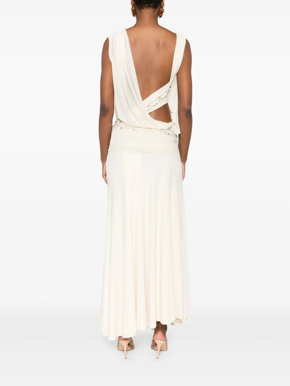 Gemy Maalouf Embellished Draped Maxi Dress In Neutral