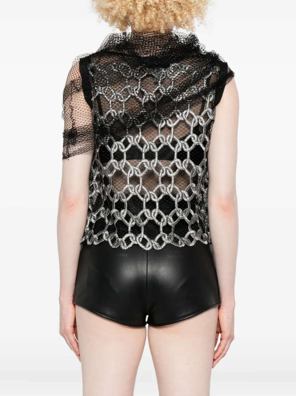 Gemy Maalouf Geometric-pattern Mesh Top In Black