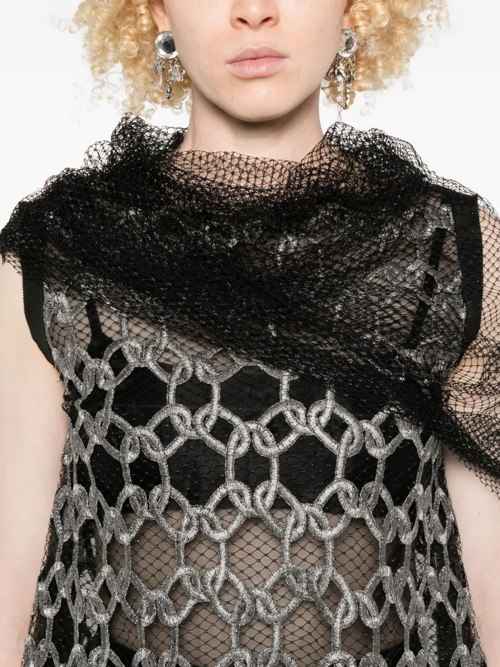 Gemy Maalouf Geometric-pattern Mesh Top In Black