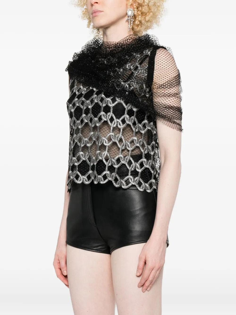 Gemy Maalouf Geometric-pattern Mesh Top In Black