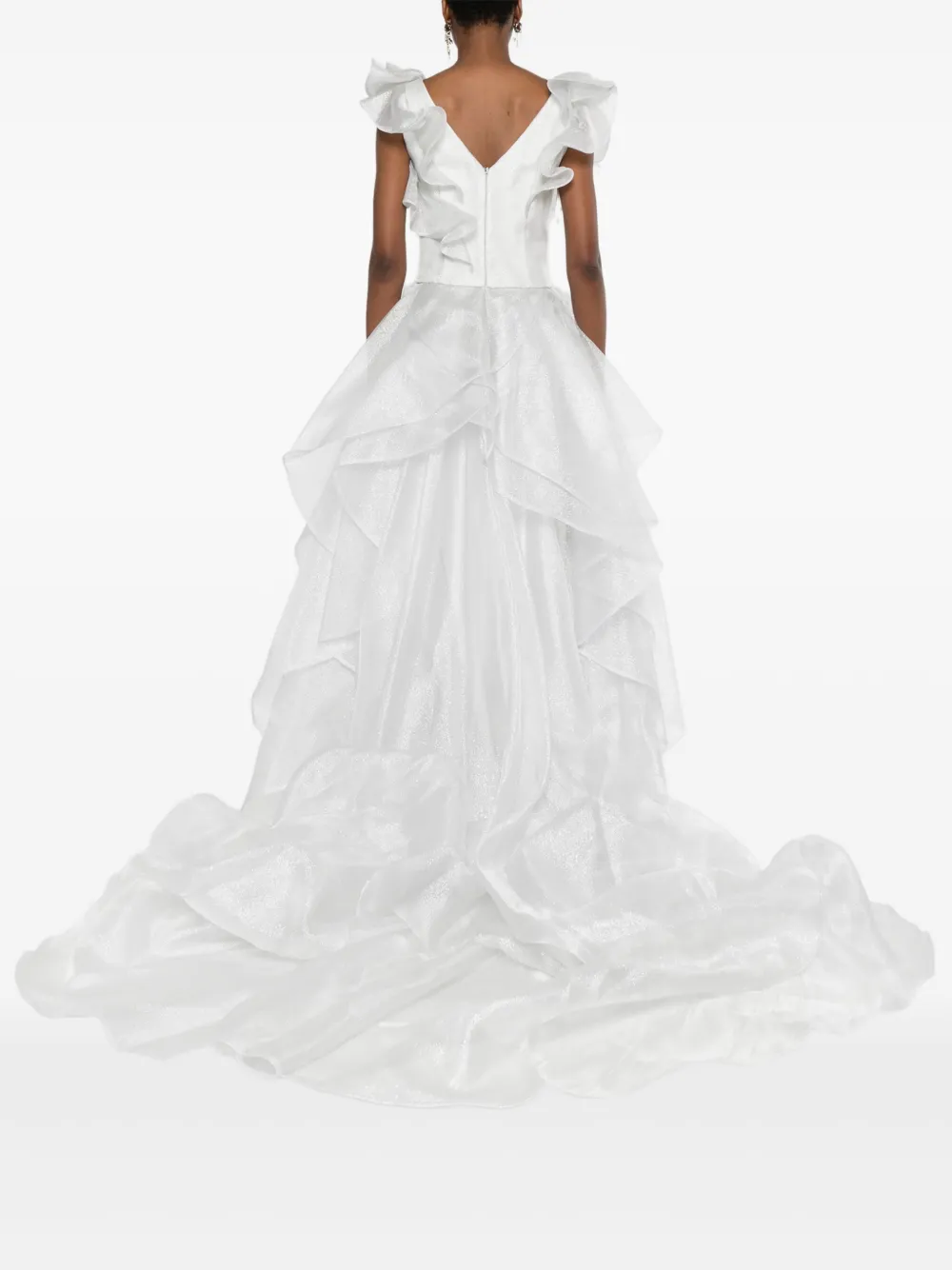 Gemy Maalouf Ruffled Tiered Gown In Silver