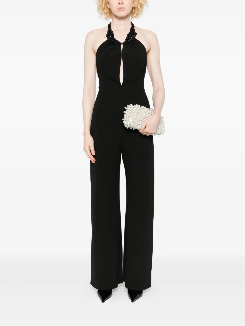 Gemy Maalouf Jumpsuit met halternek verfraaid met kralen - Zwart