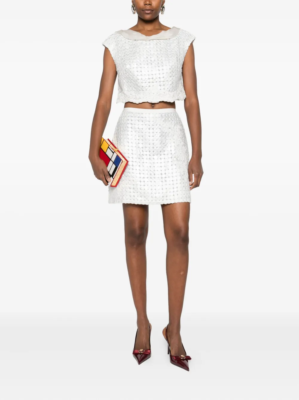 Gemy Maalouf Cropped top met kant - Zilver