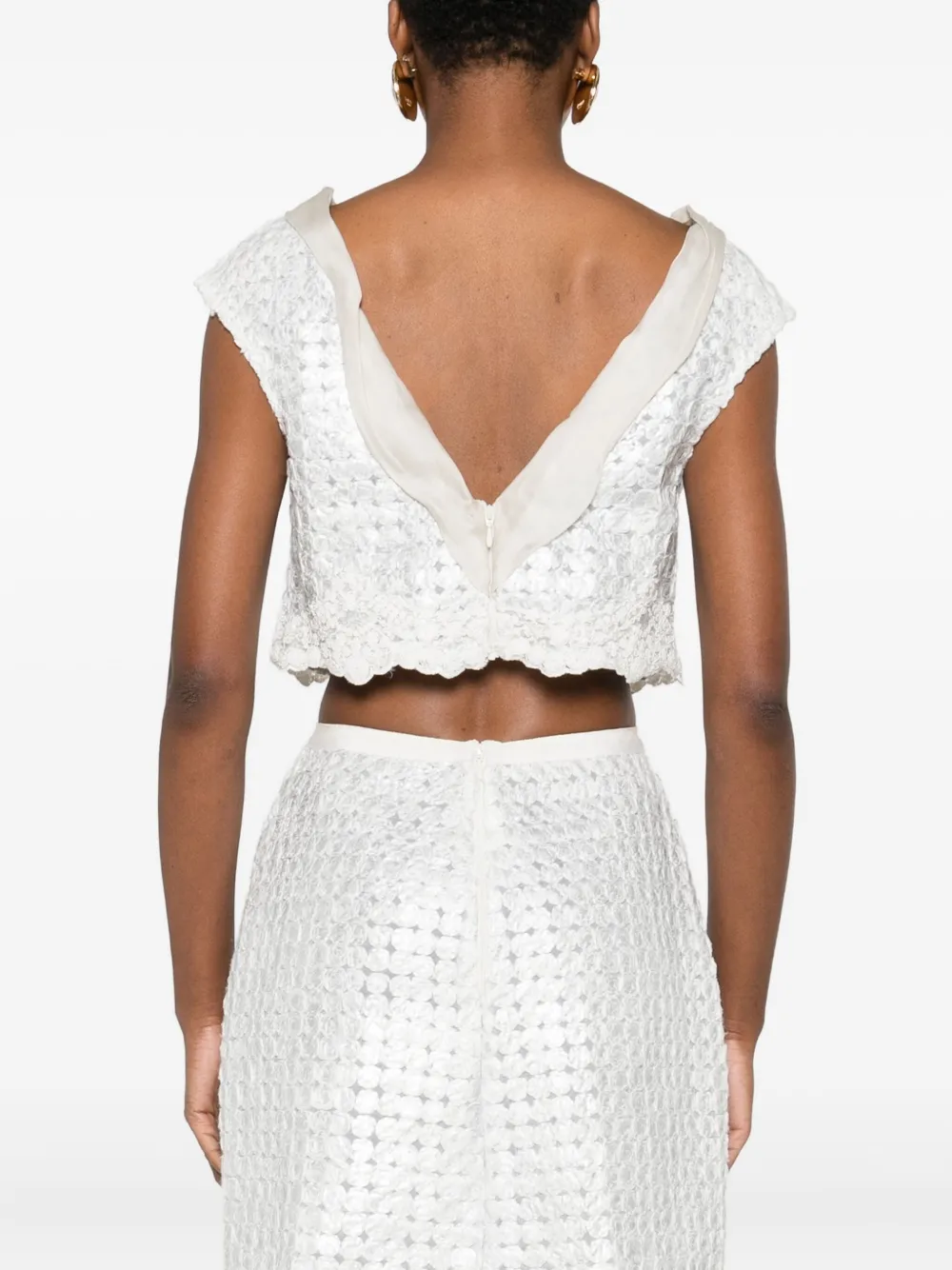 Gemy Maalouf Lace-pattern Cropped Top In White