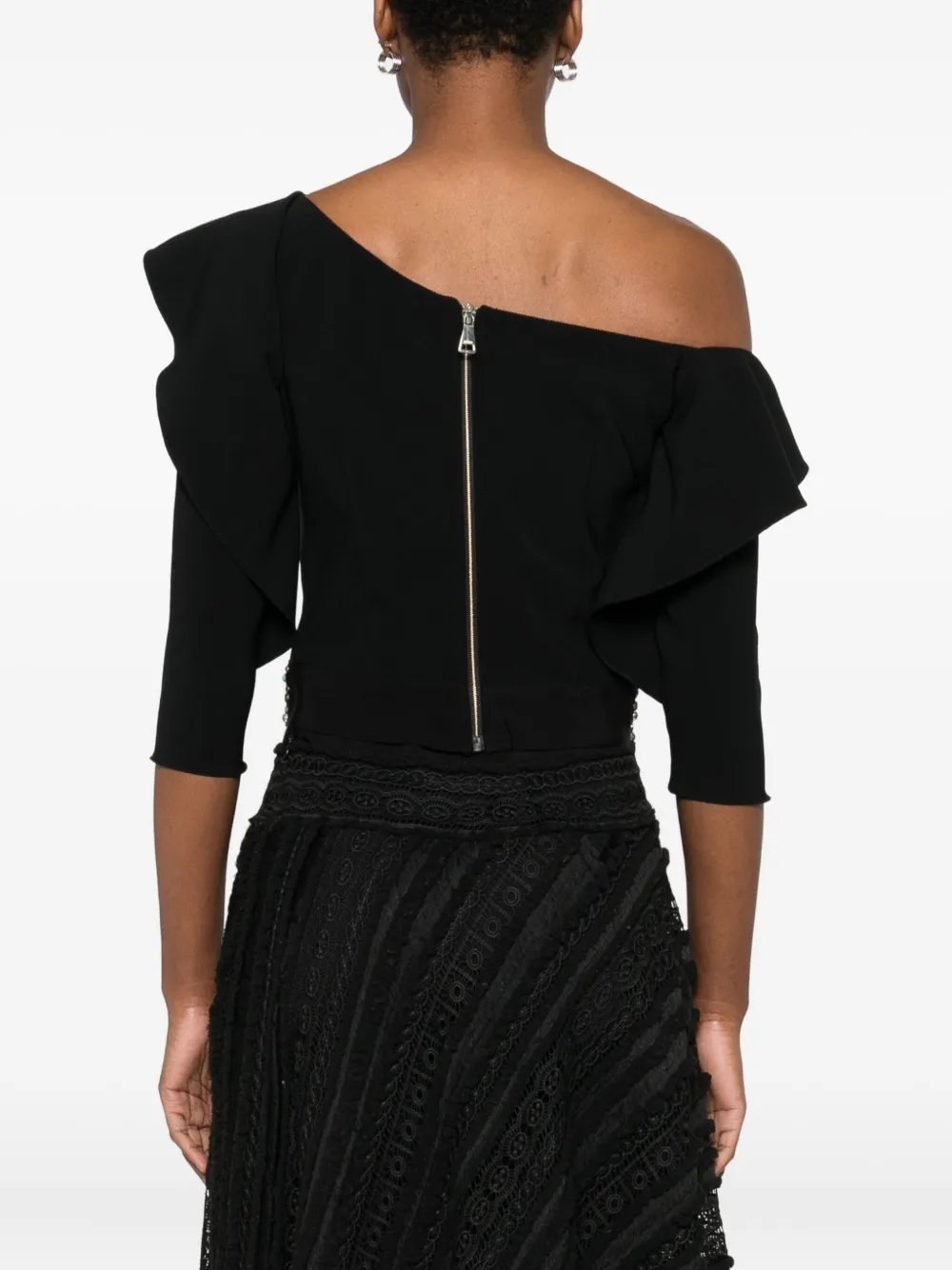 Gemy Maalouf Embellished Ruffled Top In Black