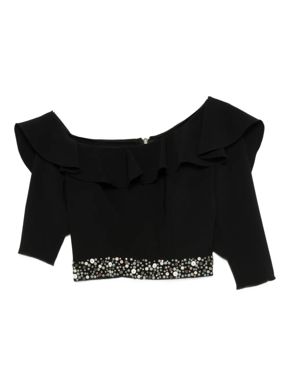Gemy Maalouf Embellished Ruffled Top In Black