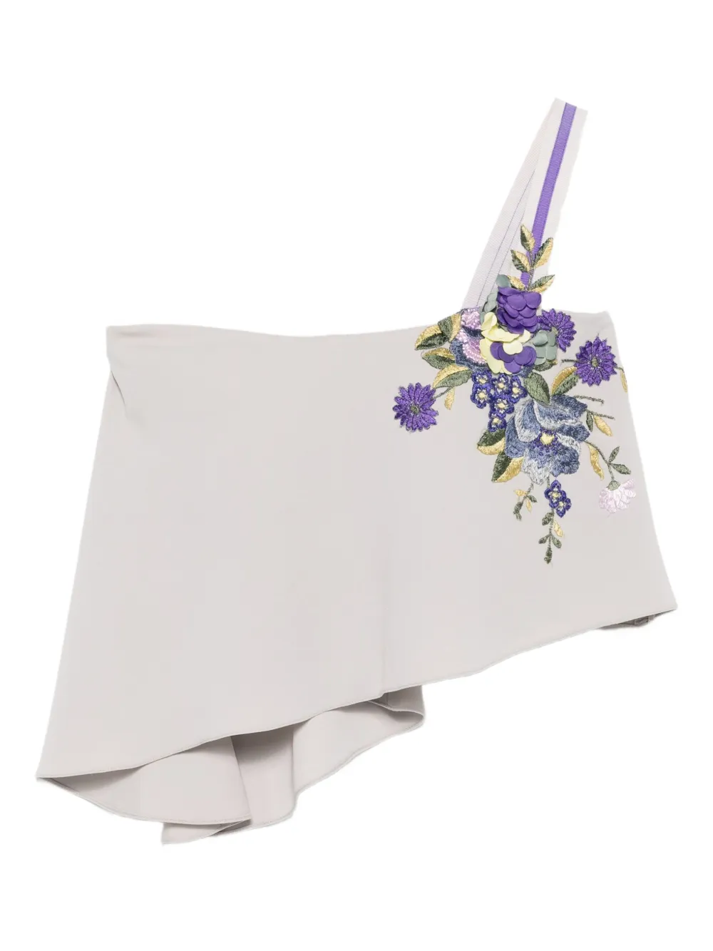 Gemy Maalouf embroidered-flowers one-shoulder top | Grey | Image 1