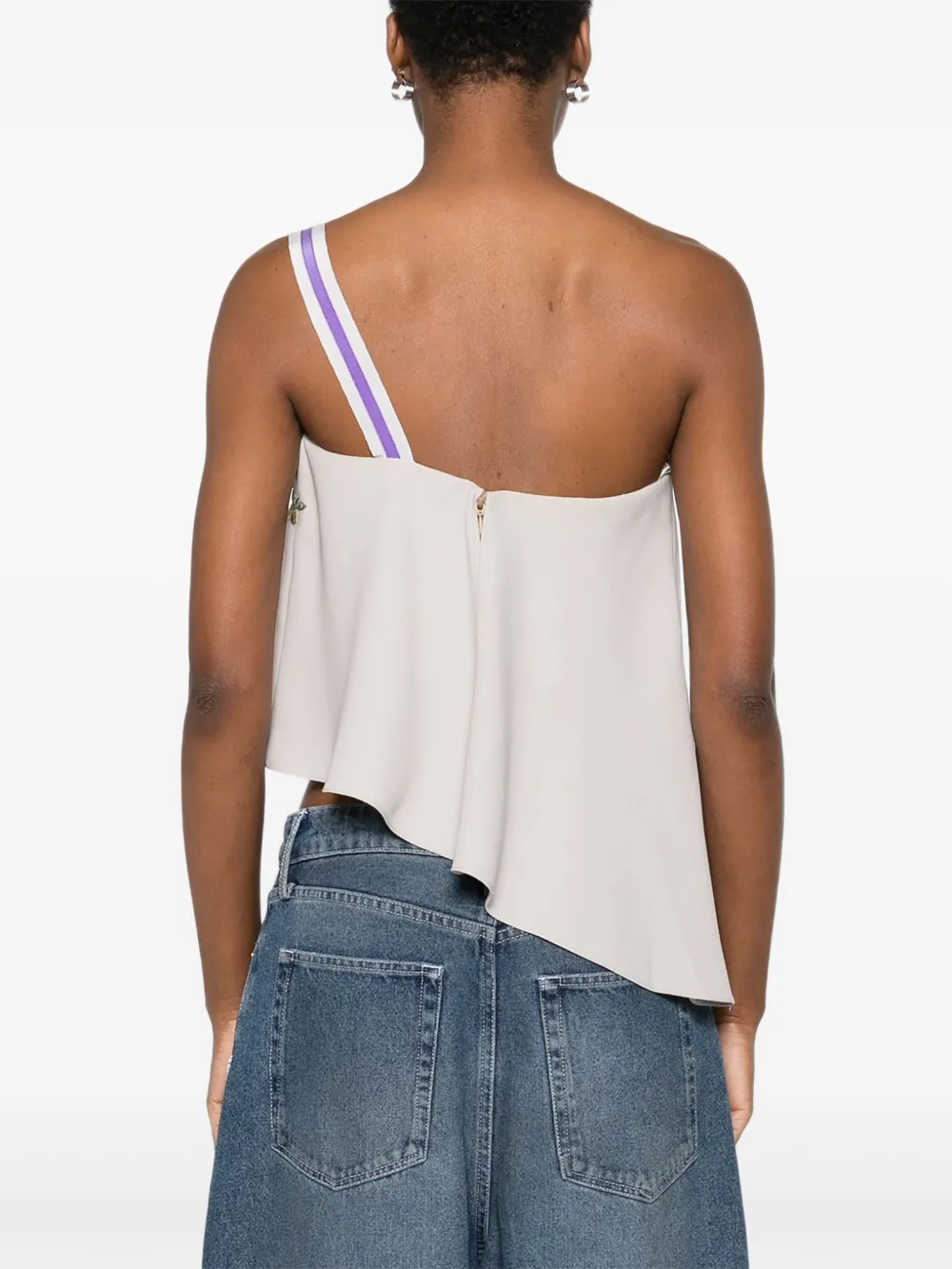 Gemy Maalouf Embroidered-flowers One-shoulder Top In Gray