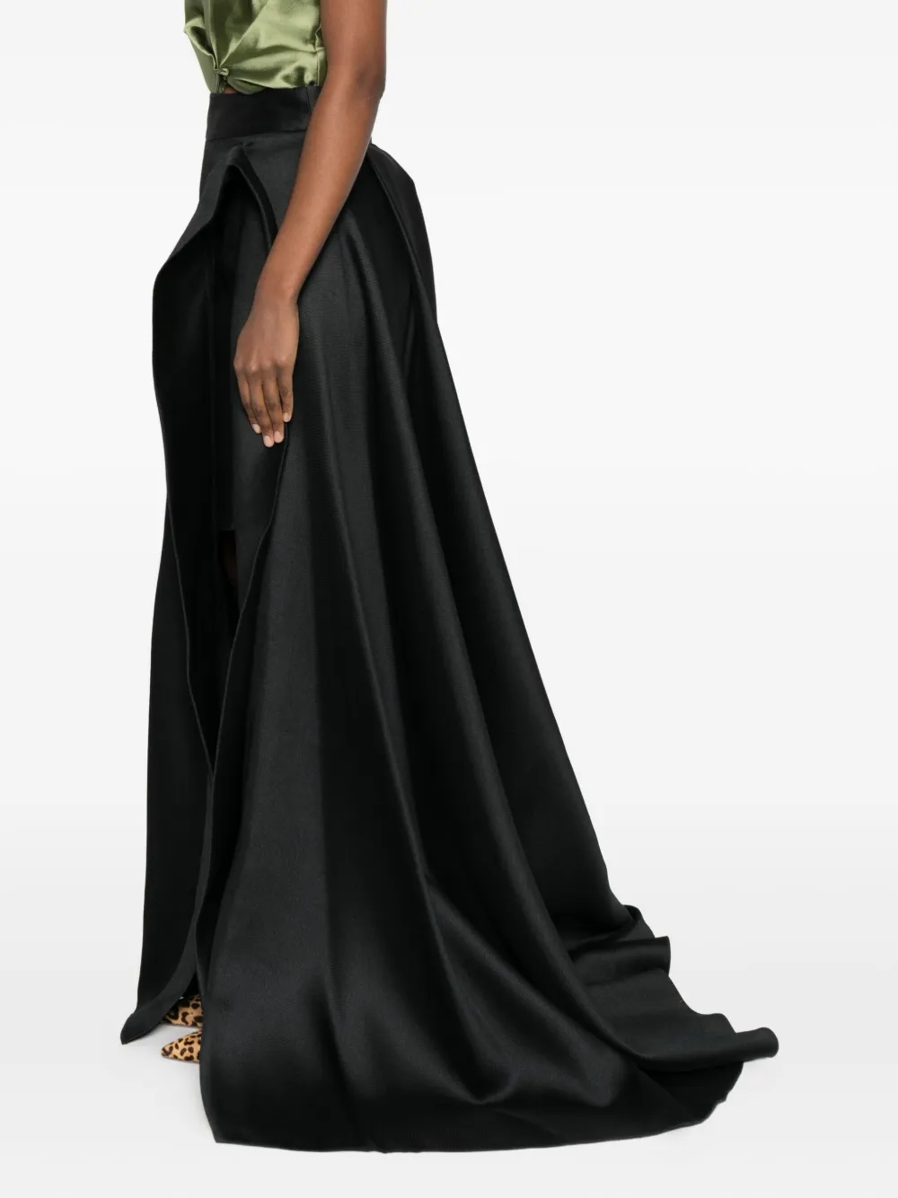 Gemy Maalouf Asymmetric Fluted Skirt In Black