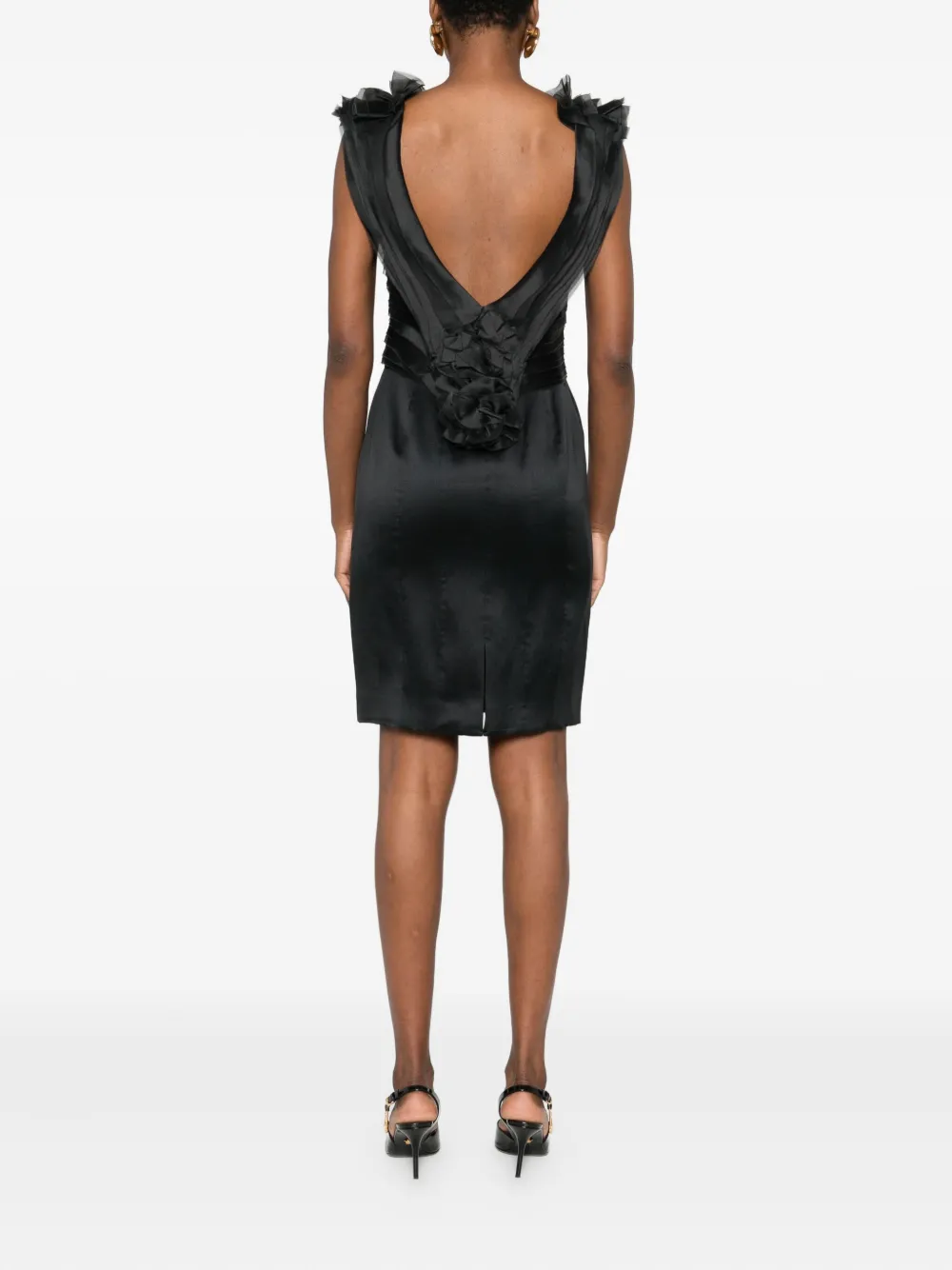 Gemy Maalouf Rose-embellished Pleated Dress In Black
