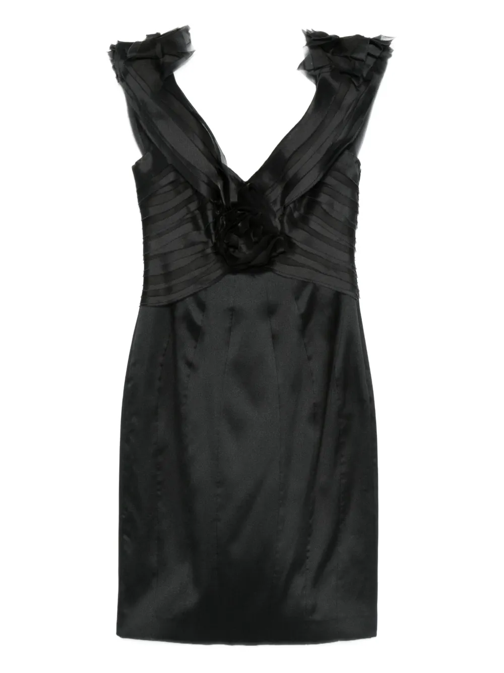 Gemy Maalouf Rose-embellished Pleated Dress In Black