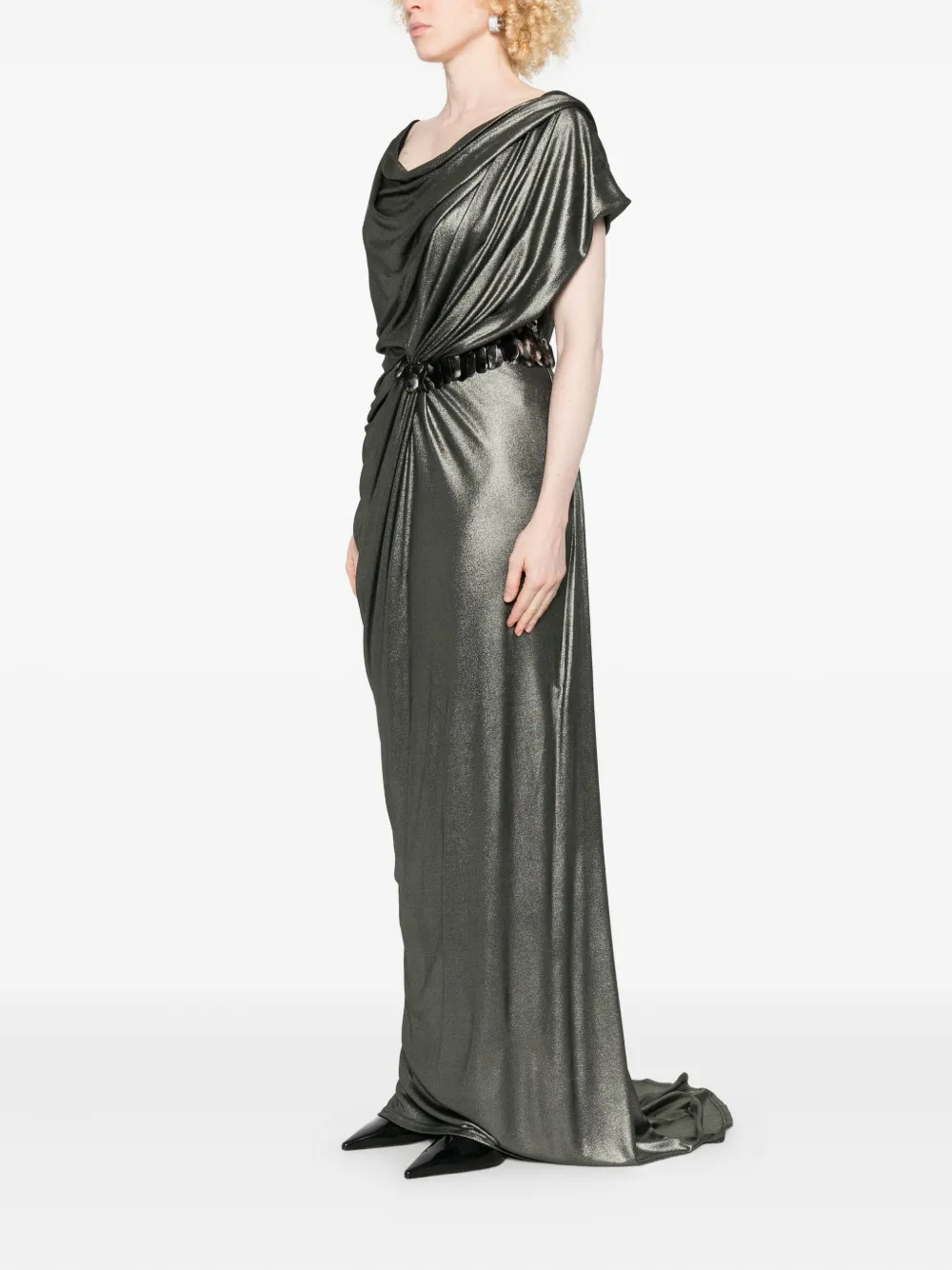 Gemy Maalouf Verfraaide gedrapeerde maxi-jurk Zilver