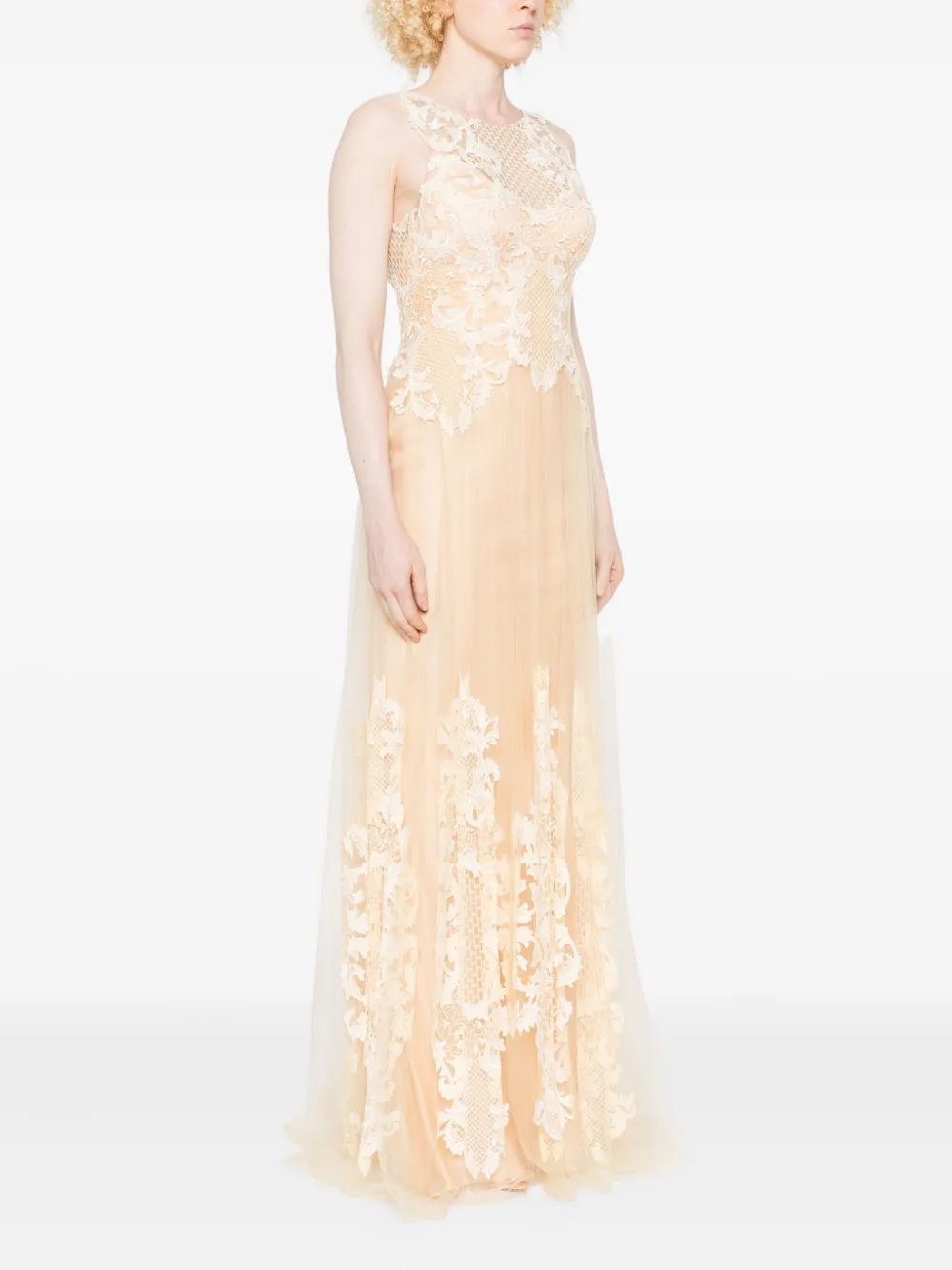 Gemy Maalouf Tulen jurk met kanten verfraaiing Beige