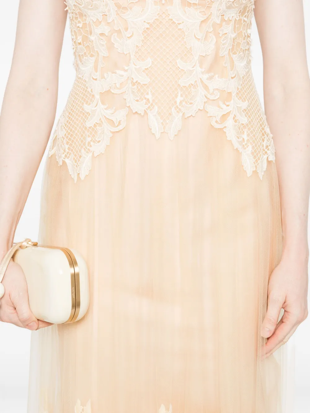 Gemy Maalouf Tulen jurk met kanten verfraaiing Beige