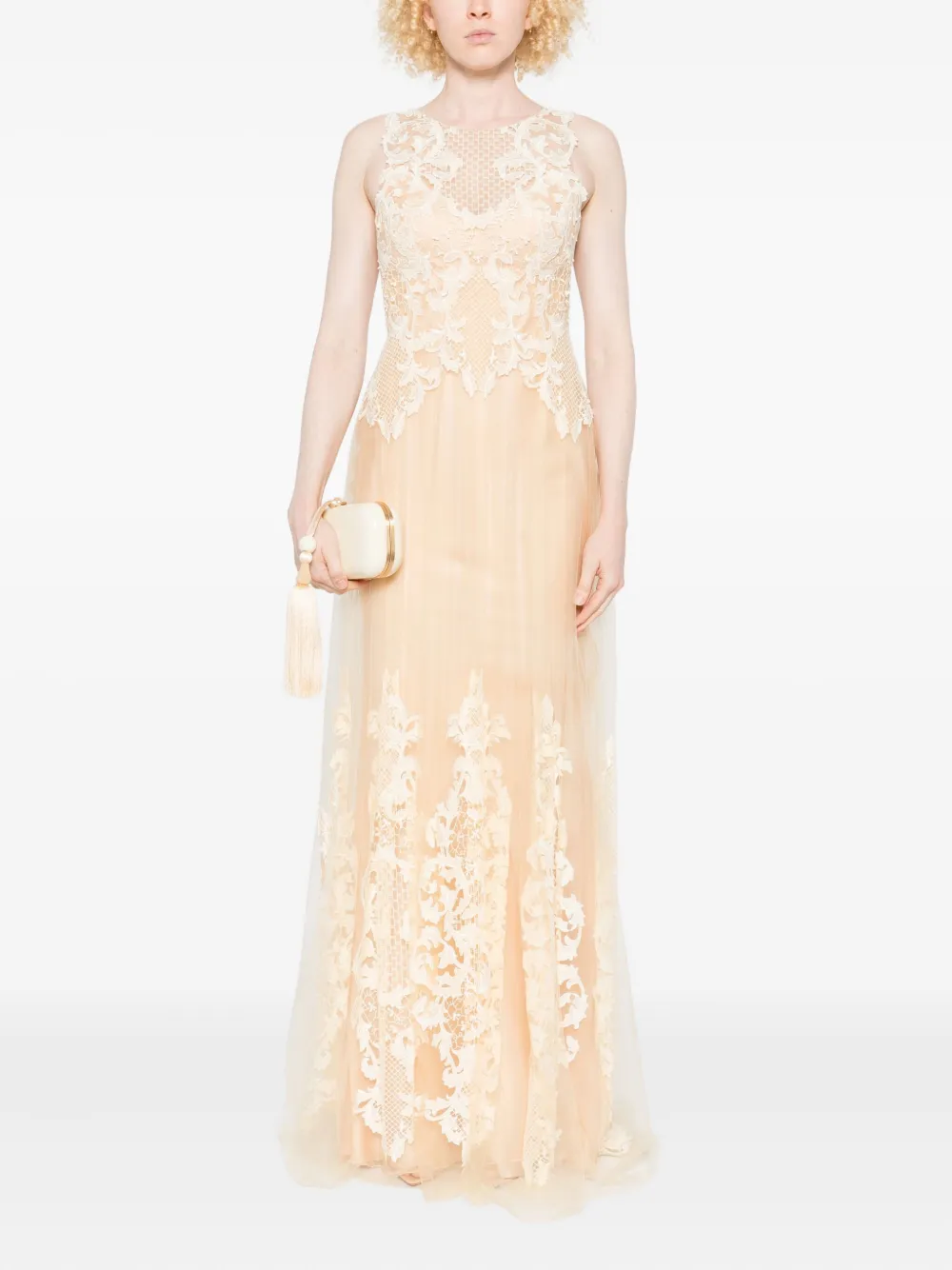 Gemy Maalouf Tulen jurk met kanten verfraaiing - Beige