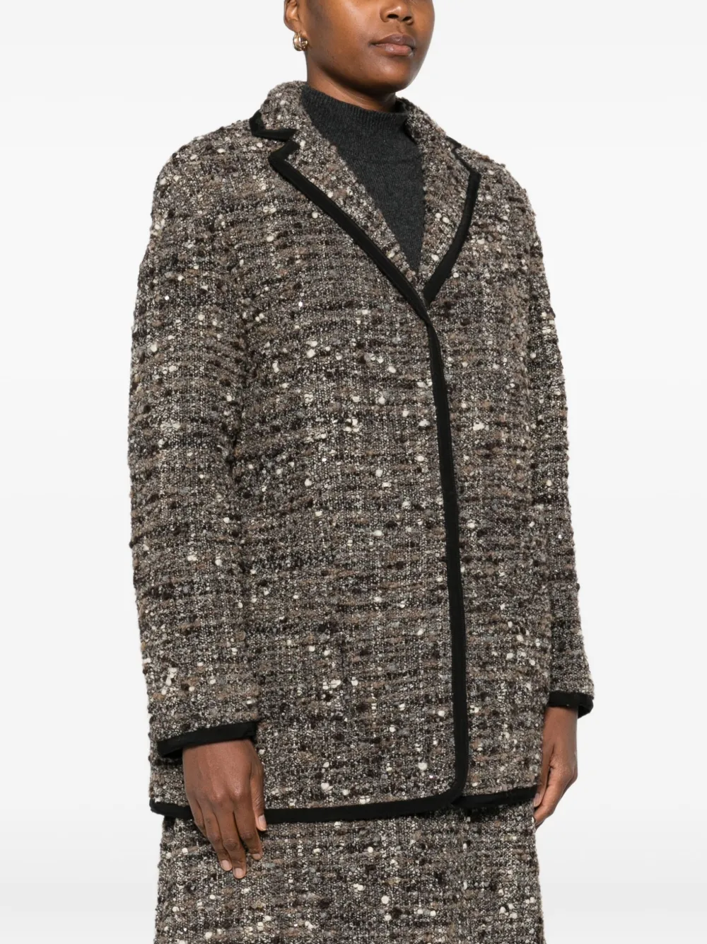 Giambattista Valli Tweed Trimmed Coat In Gray