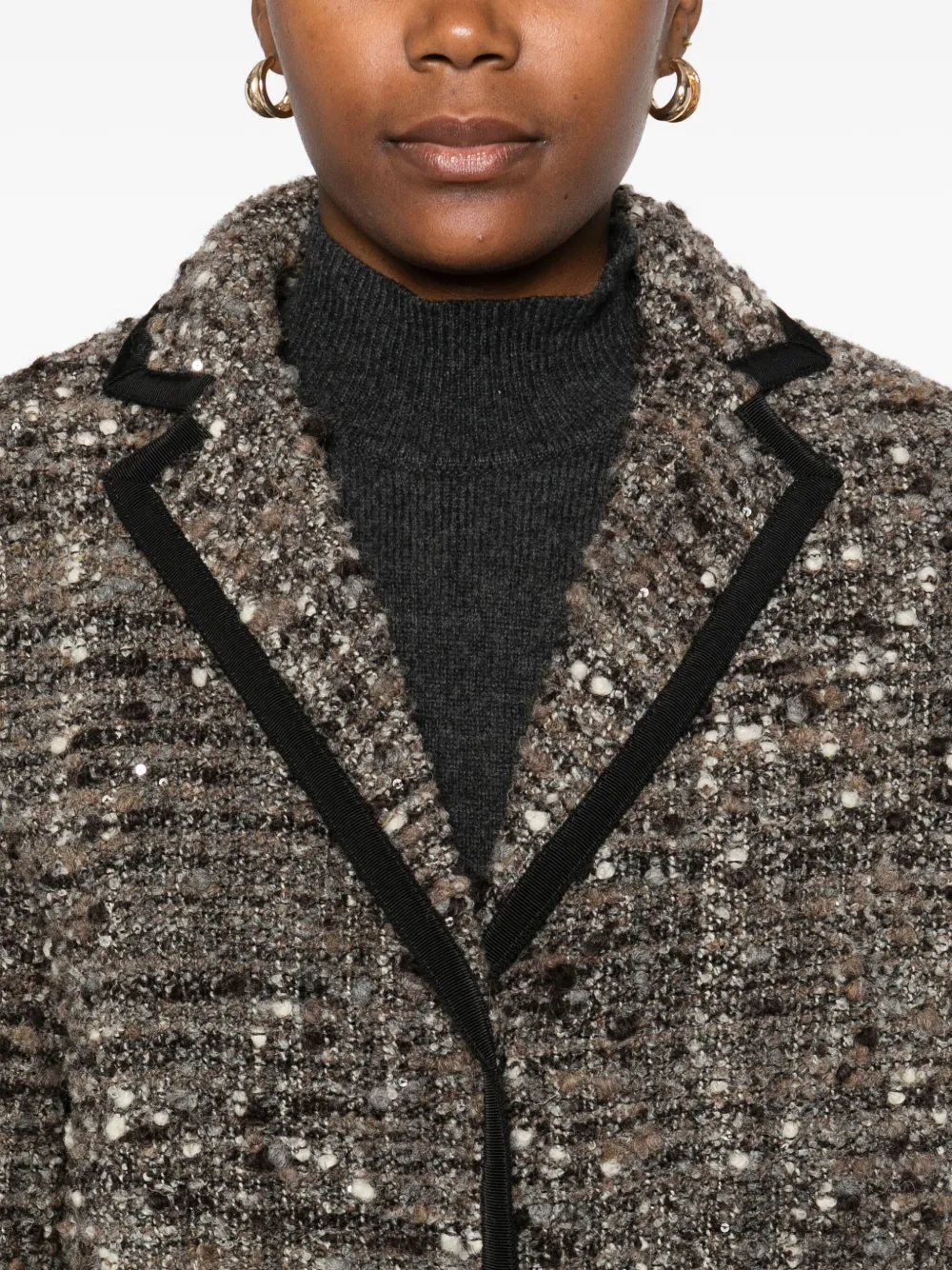 Giambattista Valli Tweed Trimmed Coat In Gray