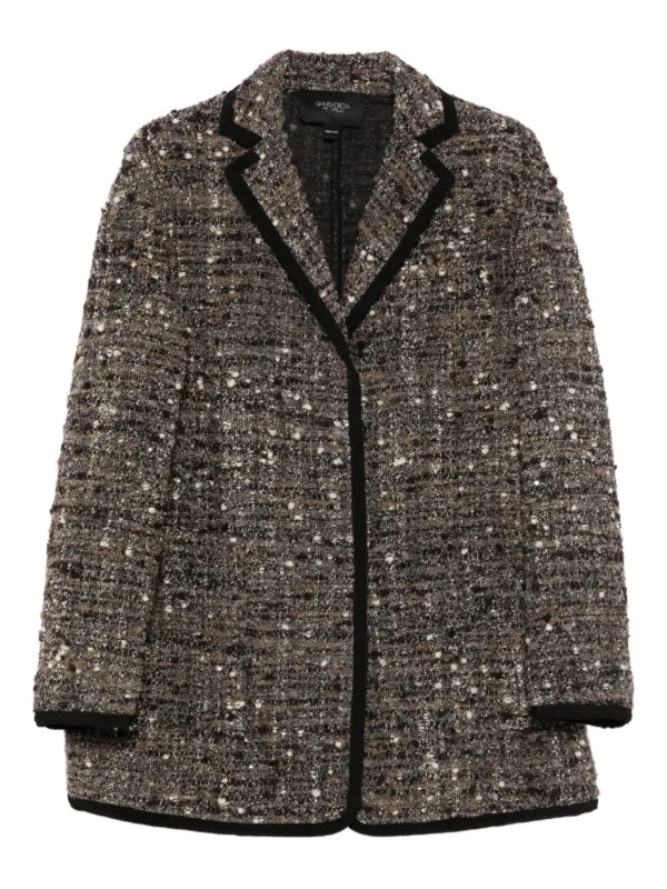 Giambattista Valli Tweed Trimmed Coat in Grey