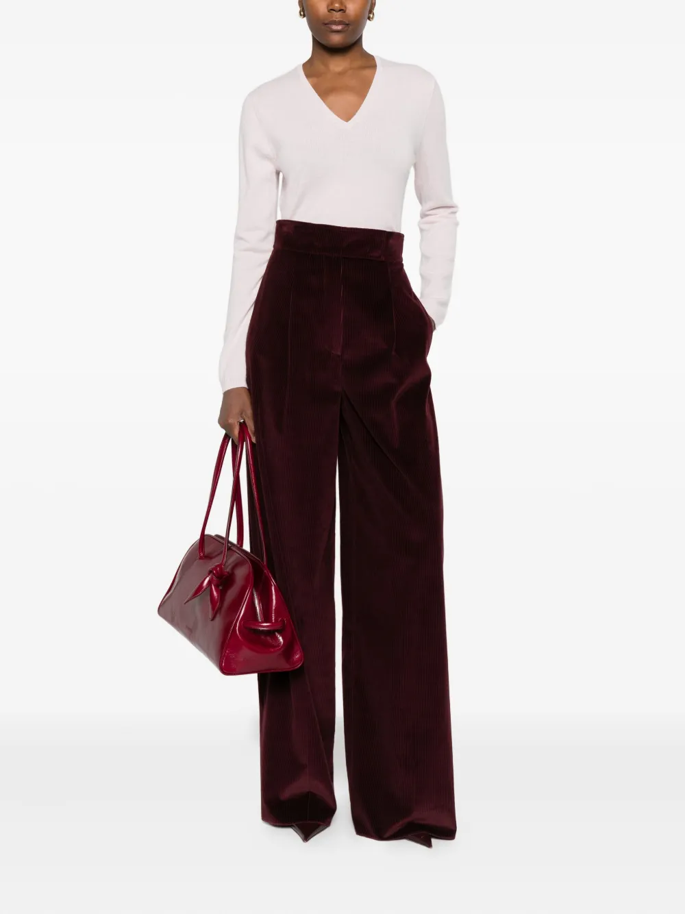 Allude Trui met V-hals en lange mouwen Roze