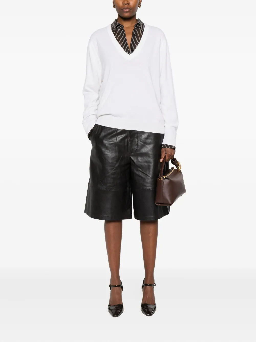 Allude Trui met V-hals en lange mouwen Wit