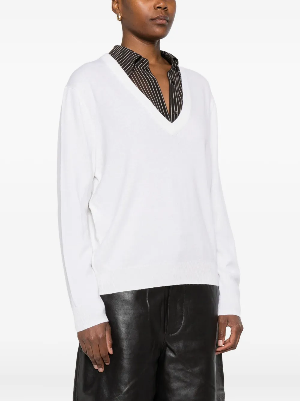 Allude Trui met V-hals en lange mouwen Wit