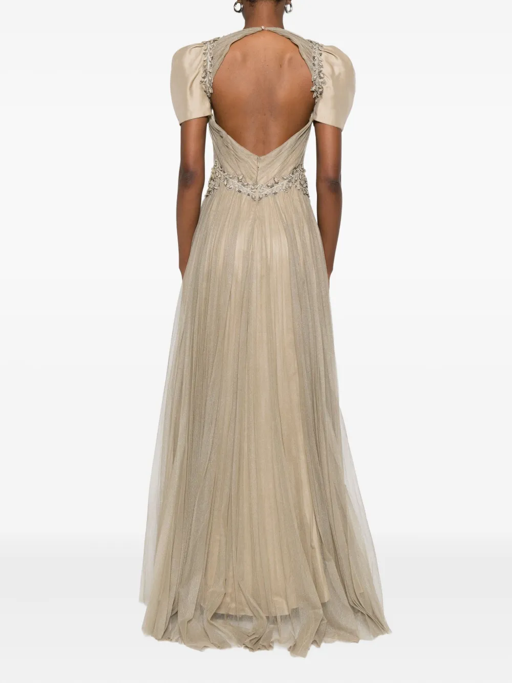 Gemy Maalouf Embellished Puff-sleeve Maxi Dress In Neutral