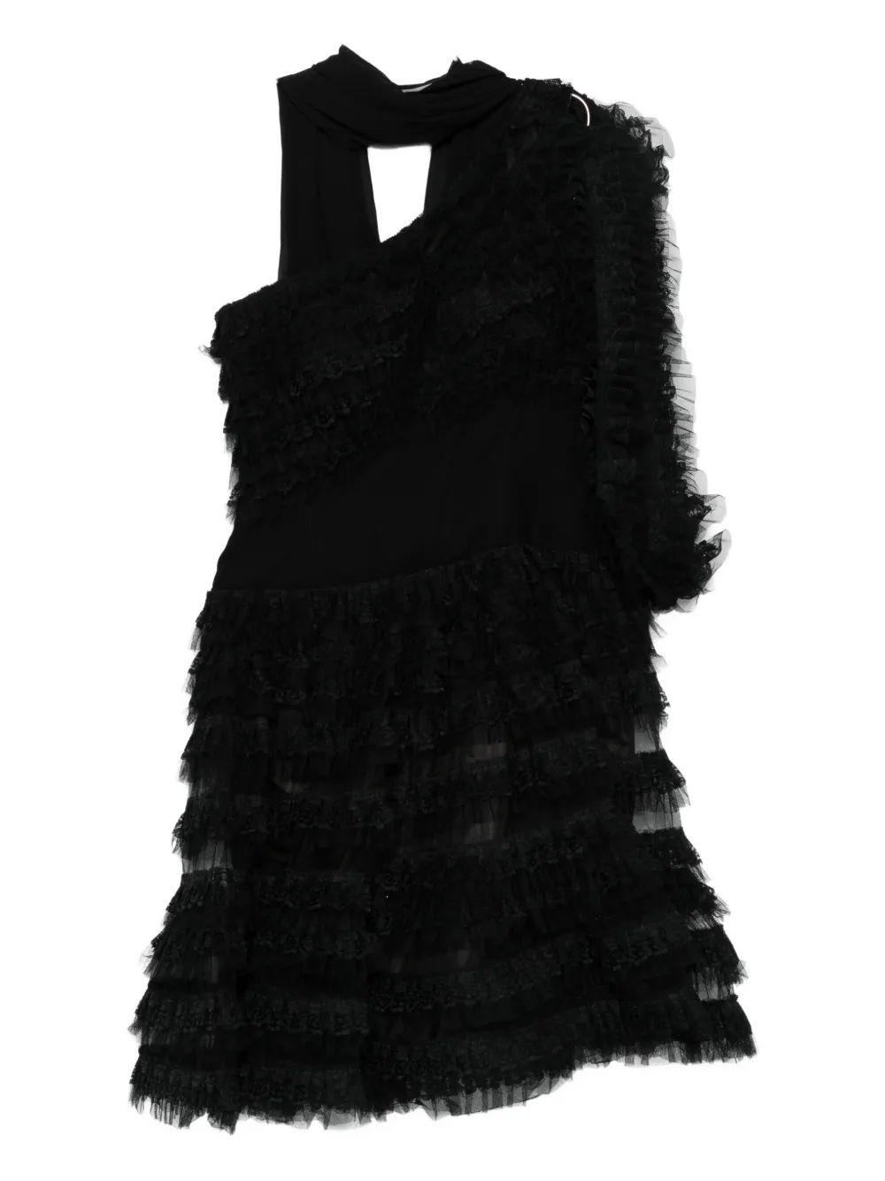 Gemy Maalouf Abito monospalla con ruches - Nero