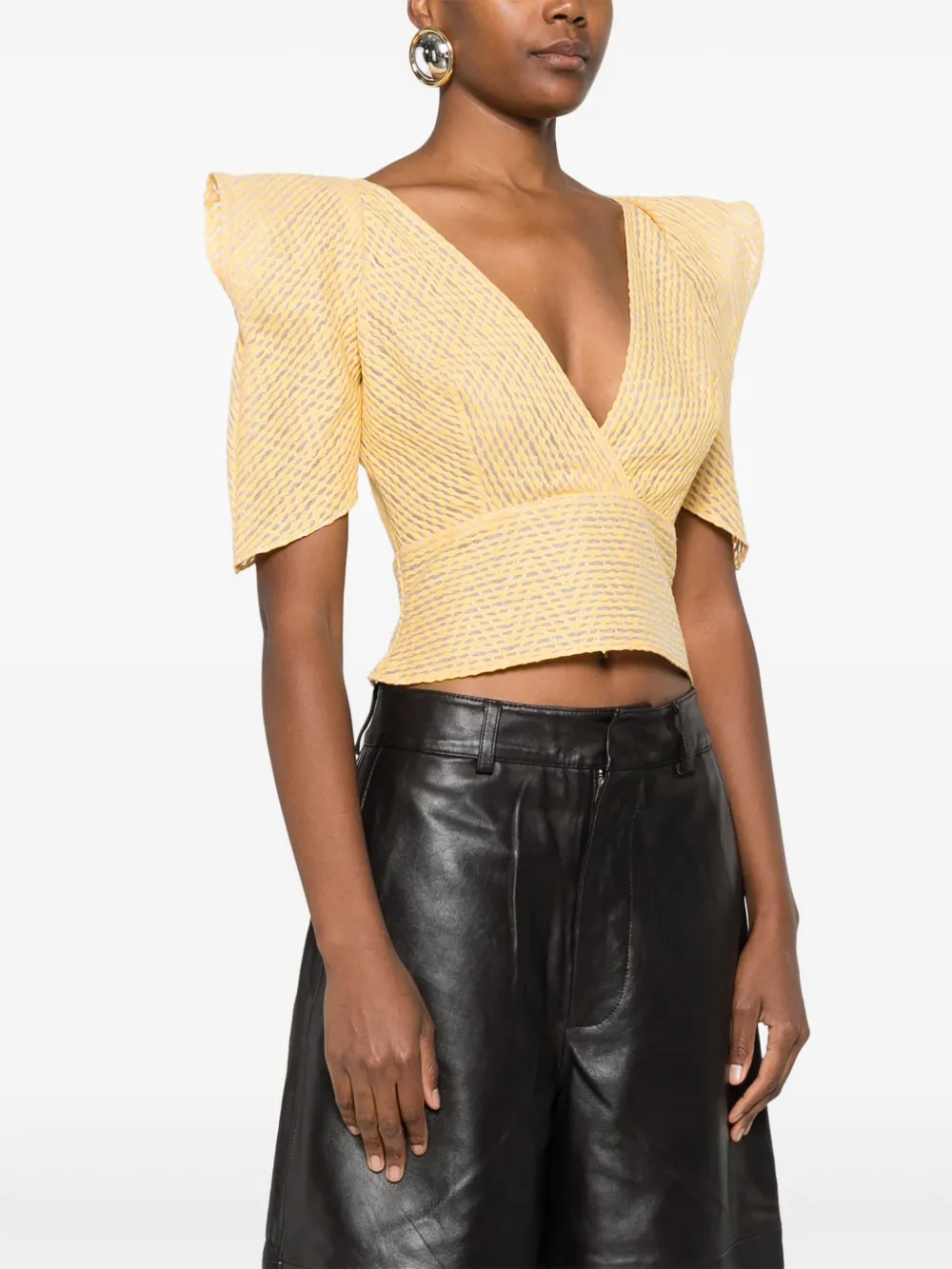 Gemy Maalouf Puff-sleeve V-neck Top In Yellow