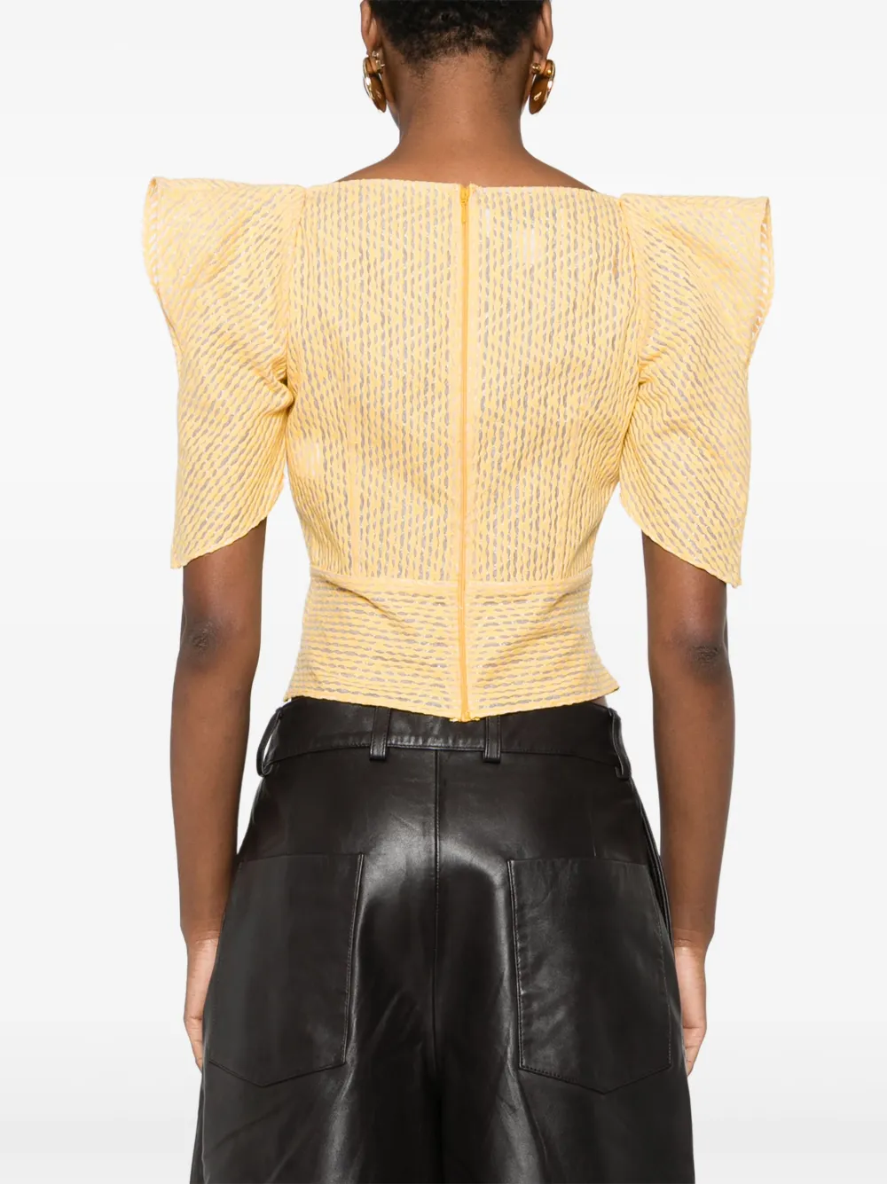Gemy Maalouf Puff-sleeve V-neck Top In Yellow