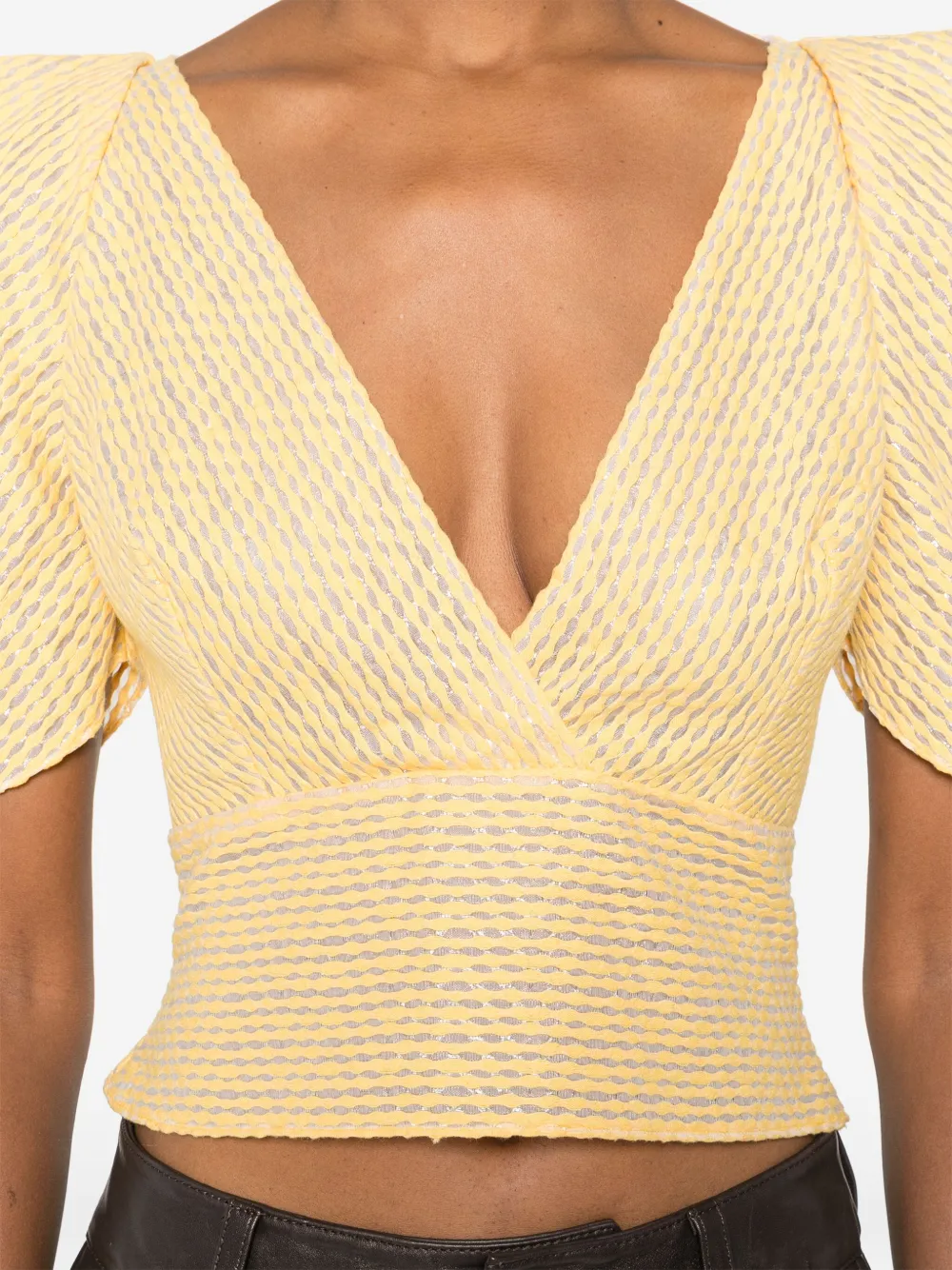 Gemy Maalouf Puff-sleeve V-neck Top In Yellow