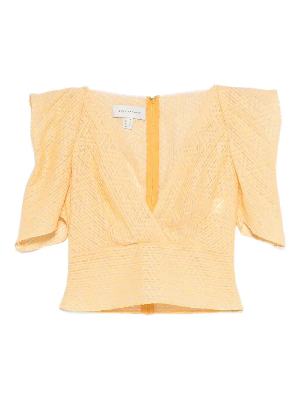 Gemy Maalouf Puff-sleeve V-neck Top In Yellow