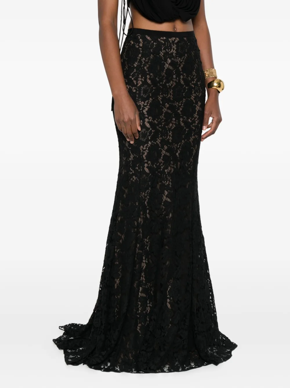 Gemy Maalouf Lace-pattern Long Skirt In Black