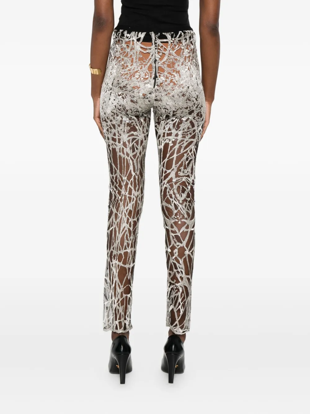 Gemy Maalouf Lace-pattern Metallic Leggings In Black