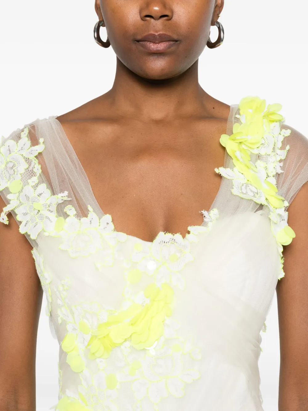 Gemy Maalouf Tulen maxi-jurk verfraaid met bloemen Wit