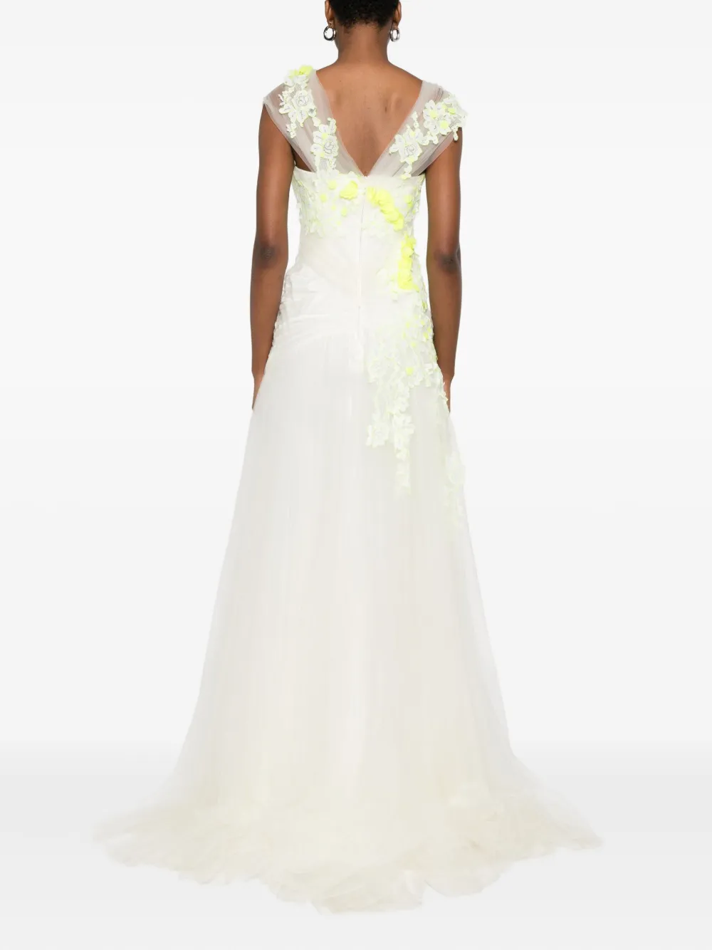 Gemy Maalouf Tulen maxi-jurk verfraaid met bloemen Wit