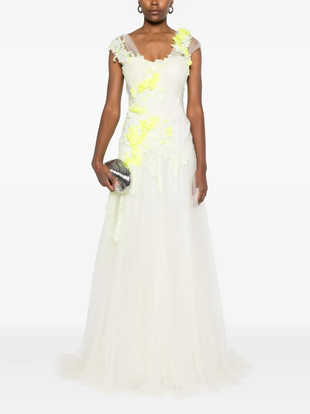 Gemy Maalouf Tulen maxi-jurk verfraaid met bloemen - Wit