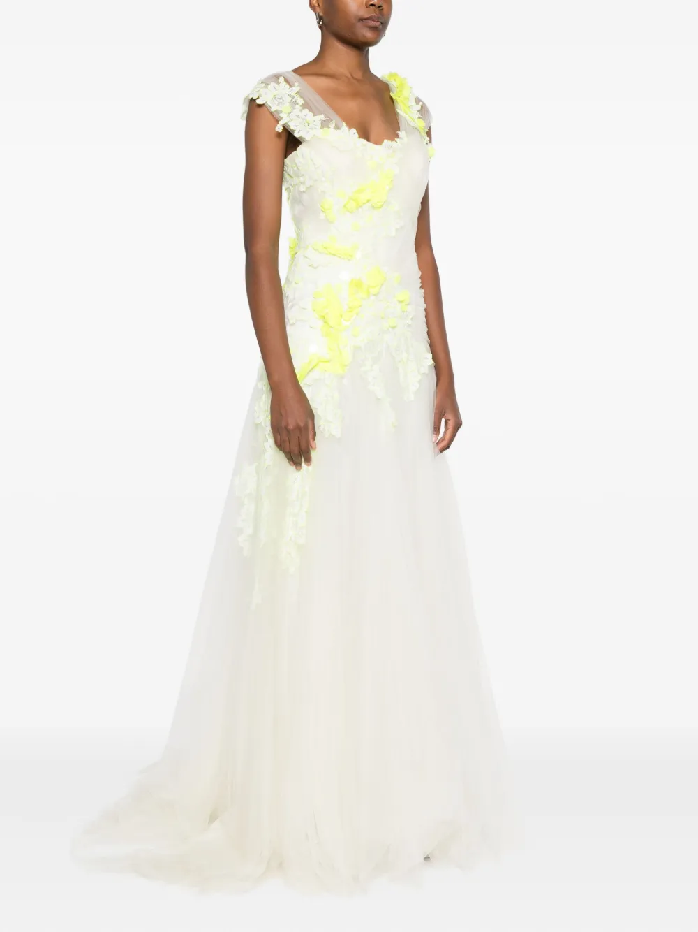 Gemy Maalouf Tulen maxi-jurk verfraaid met bloemen Wit