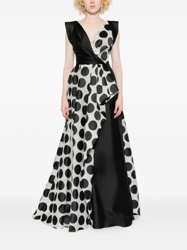 polka dot dress evening Black and White Polka Dot Prom Dresses with Oversized Satin Bow & High –  Viniodress main image 0