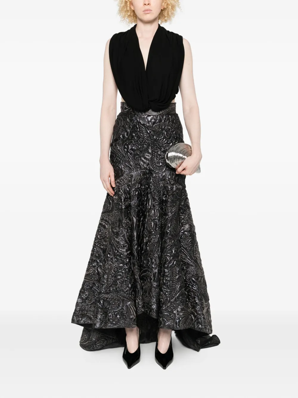 Gemy Maalouf Asymmetrische rok met bloemen-reliëf - Zwart