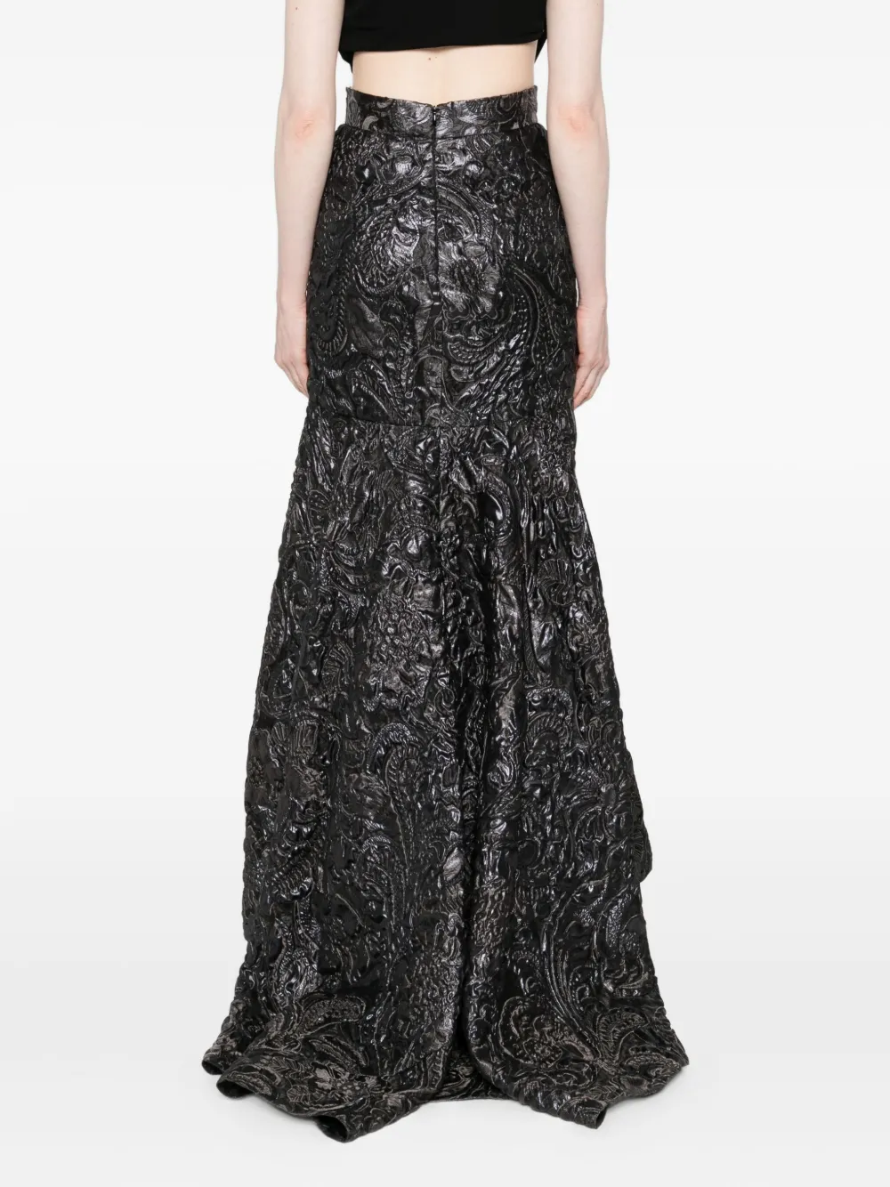 Gemy Maalouf High-low Floral-embossed Skirt In Black