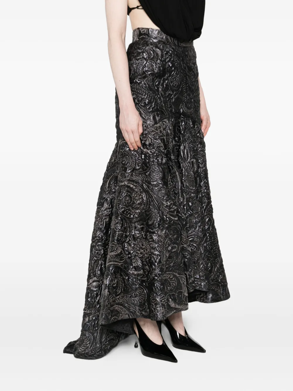 Gemy Maalouf High-low Floral-embossed Skirt In Black