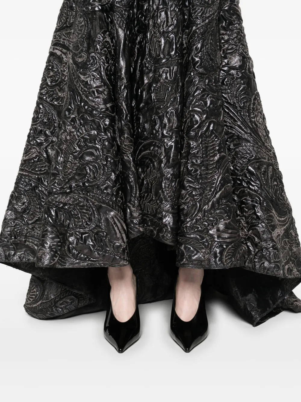 Gemy Maalouf High-low Floral-embossed Skirt In Black
