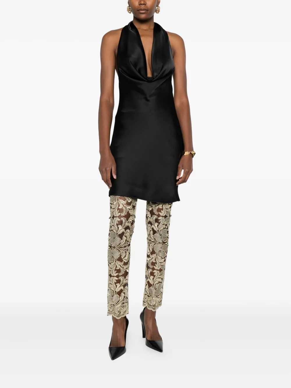 Gemy Maalouf Broek met bloemenkant - Beige