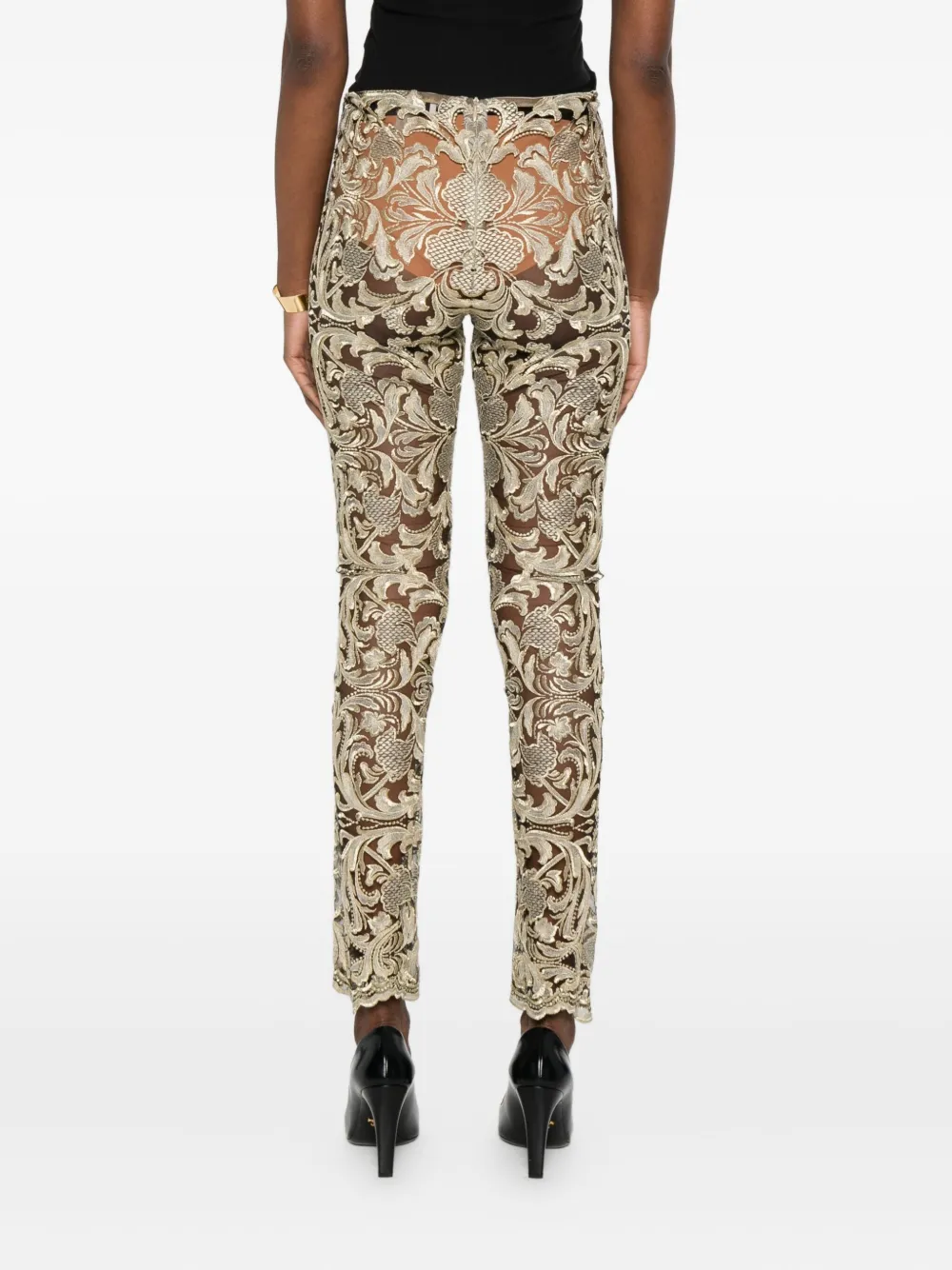 Gemy Maalouf Broek met bloemenkant Beige